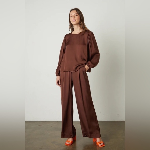 Velvet By Graham &  Spencer Leila Satin Puff Sleeve Top in Burlwood - Picture 8 of 8